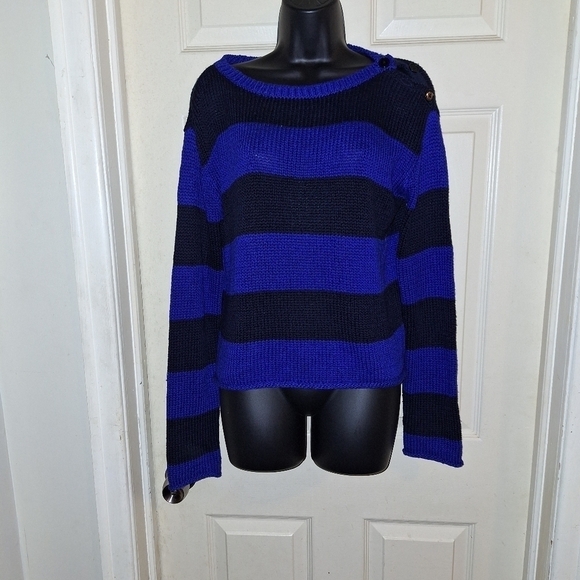 Lauren Ralph Lauren blue and black striped knitted sweater size medium - Picture 1 of 6